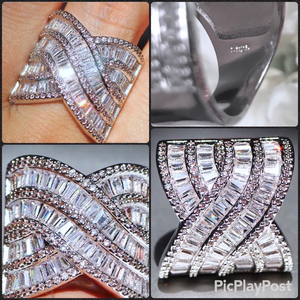 Baguette & Round White Sapphire .925 Sterling Ring